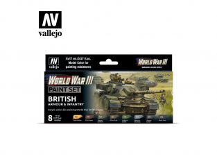 Vallejo Set Wargames Color Series 70222 WWIII Blindés Britannique et Infanterie 8 pots de peintures 17ml