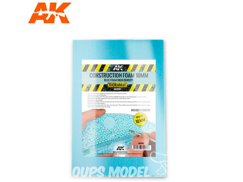 AK interactive ak8097 Plaque mousse de construction 10mm 195 x 295mm x2