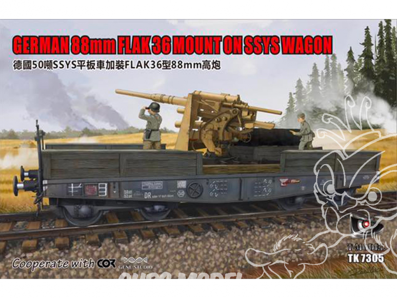 T-Model TK7305 88mm Flack36 Allemand sur Wagon SSYS 1/72