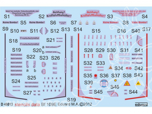 Eduard Decalques avion D48013 Bf109E Stencils 1/48