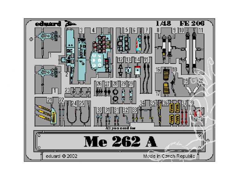 EDUARD photodecoupe avion FE206 Zoom Amélioration Messerschmitt Me 262A Schwalbe Tamiya 1/48