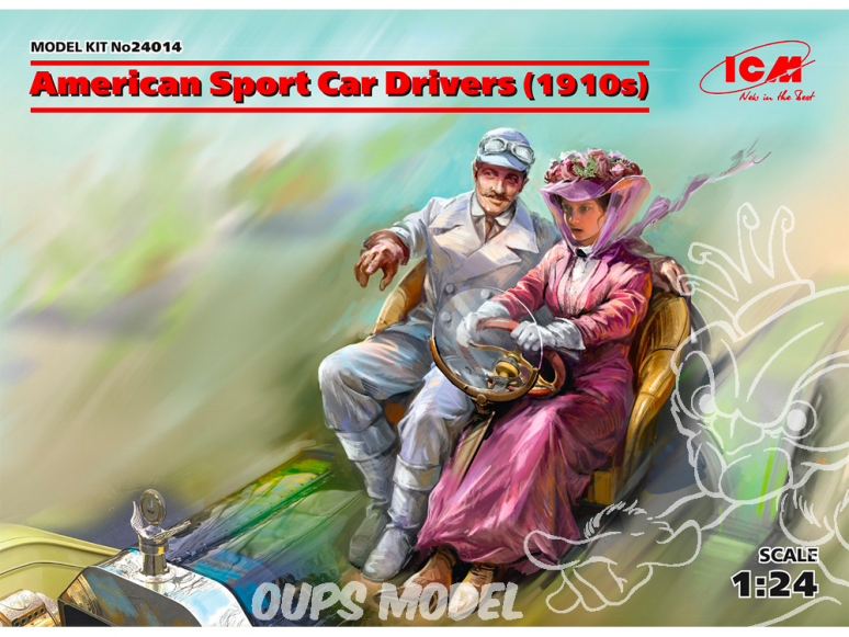 Icm maquette figurines 24014 American Sport Car Drivers (1910s) (1 homme, 1 femme) (100% de nouveaux moules) 1/24