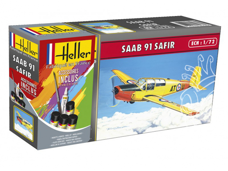 Heller maquette avion 56287 SAAB SAFIR 91 inclus peintures principale colle et pinceau 1/72