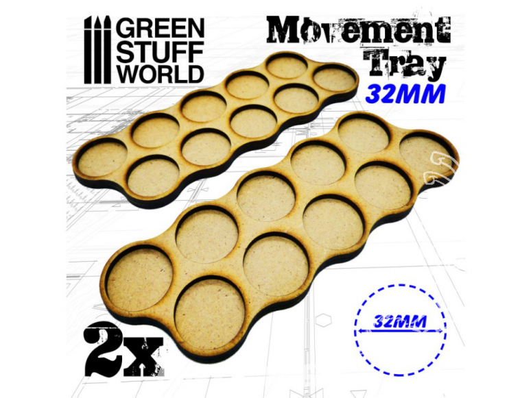 Green Stuff 502800 Plateaux de Mouvement MDF 32mm x10 - Skirmish