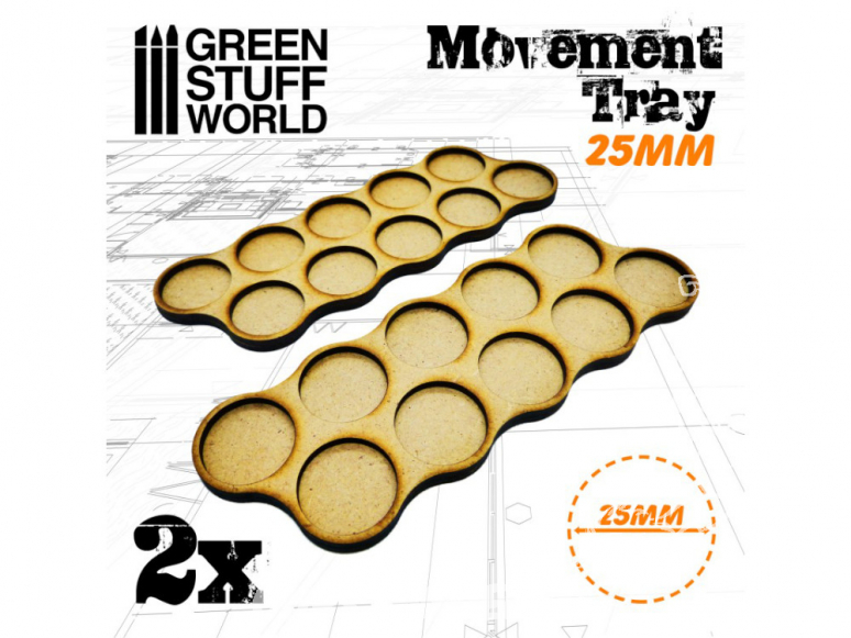 Green Stuff 502824 Plateaux de Mouvement MDF 25mm x10 - Horde