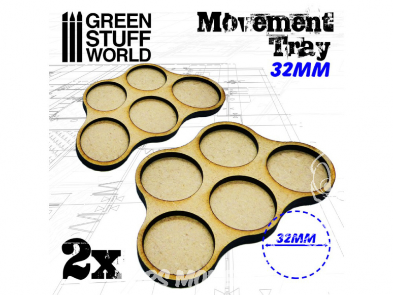 Green Stuff 502817 Plateaux de Mouvement MDF 32mm x5 - Horde