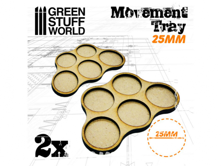 Green Stuff 502831 Plateaux de Mouvement MDF 25mm x5 - Horde