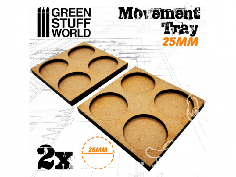 Green Stuff 502855 Plateaux de Mouvement MDF 25mm 2x2 - Hordes en Ligne