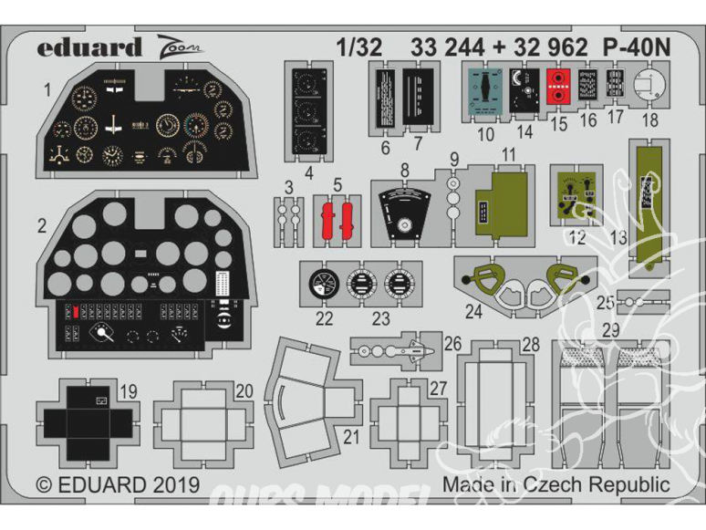 Eduard photodécoupe avion 33244 Zoom Intérieur P-40N Trumpeter 1/32