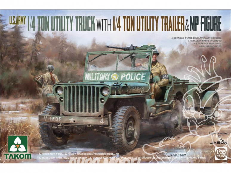 Takom maquette militaire 2126 1/4 Ton Jeep avec remorque et figurine MP 1/35