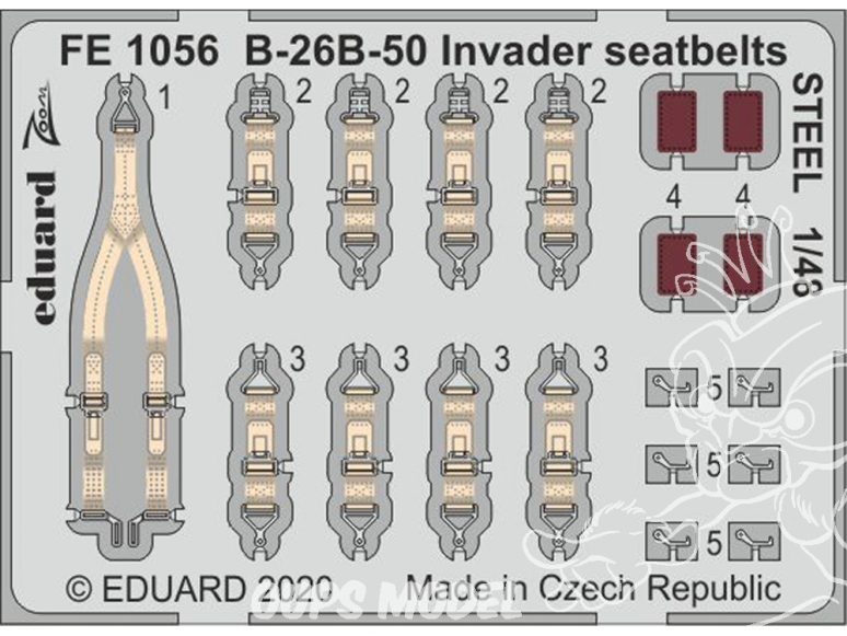 EDUARD photodecoupe avion FE1056 Harnais métal B-26B-50 Invader Icm 1/48