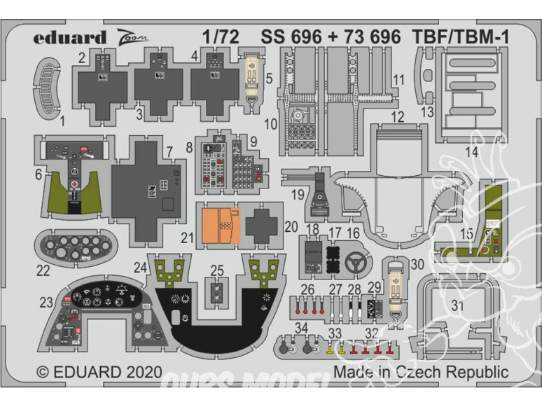 Eduard photodecoupe avion SS696 Zoom Amélioration TBF / TBM-1 Avenger Hasegawa 1/72