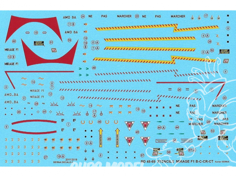 Decalques Berna decals BD48-69 STENCILS & MARKINGS MIRAGE F1 1/48