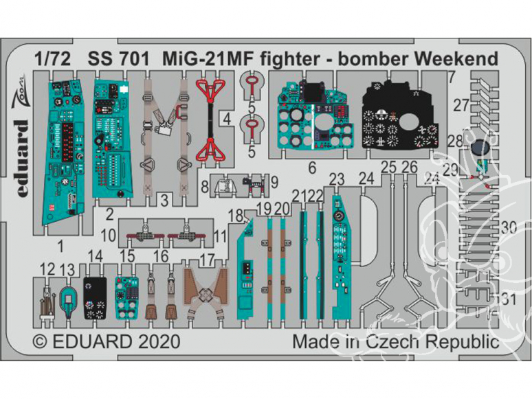 Eduard photodecoupe avion SS701 Zoom Amélioration MiG-21MF Chasseur - Bombardier Eduard 1/72