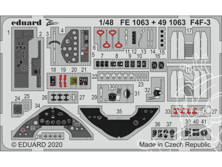 EDUARD photodecoupe avion FE1063 Zoom Amélioration F4F-3 Hobby Boss 1/48