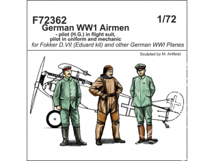 Cmk figurine F72362 Aviateurs allemands WWI pilote (H.G.) en combinaison de vol, pilote en uniforme et mécanicien 1/72