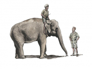 CMK Personnage resine F48345 Mécanicien RAF WWII en Inde avec Éléphant et son Mahout (2 fig. + Éléphant) 1/48