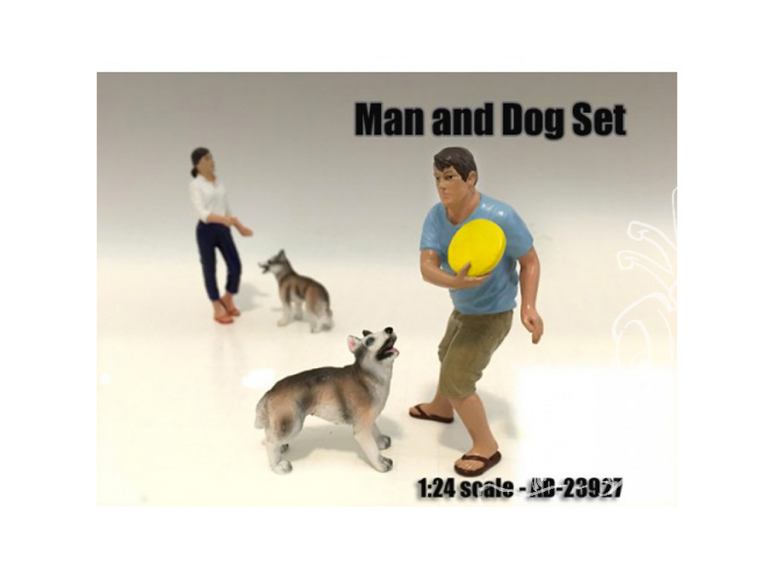American Diorama figurine AD-23927 Set homme et chien 1/24