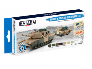 Hataka Hobby peinture acrylique Blue Line BS67 Set de peinture Peinture US Army et USMC AFV moderne 8 x 17ml