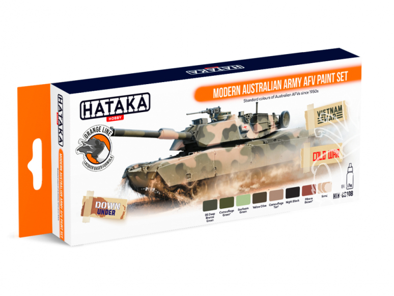 Hataka Hobby peinture laque Orange Line CS108 Modern Australian Army AFV paint set 8 x 17ml