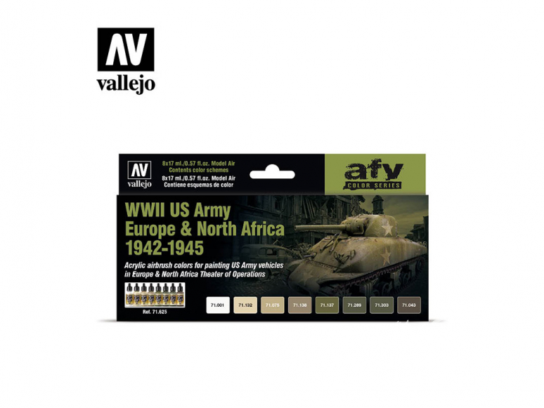Vallejo Set Afv Color series 71625 Seconde Guerre mondiale US Army Europe et North Africa 1942-1945 8x17ml