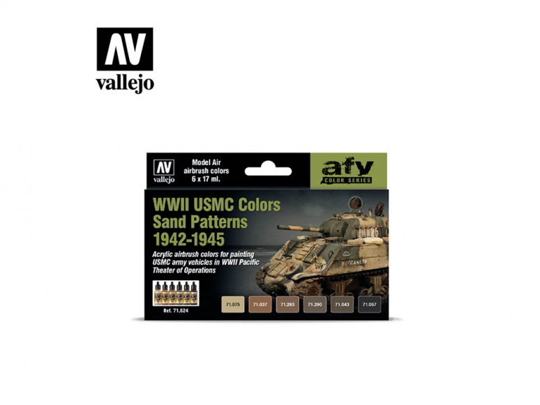 Vallejo Set Afv Color series 71624 USMC WWII couleurs motifs de sable 1942-1945 6x17ml
