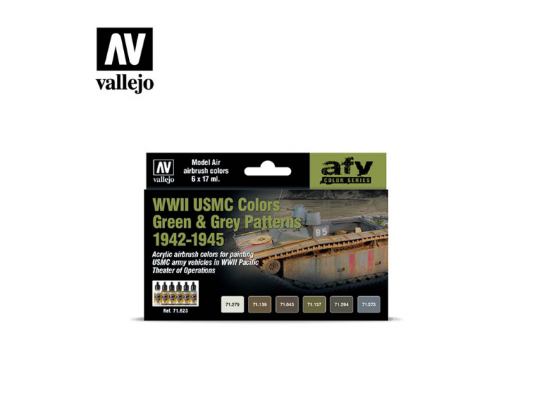 Vallejo Set Afv Color series 71623 USMC WWII Couleurs motifs verts et gris 1942-1945 6x17ml