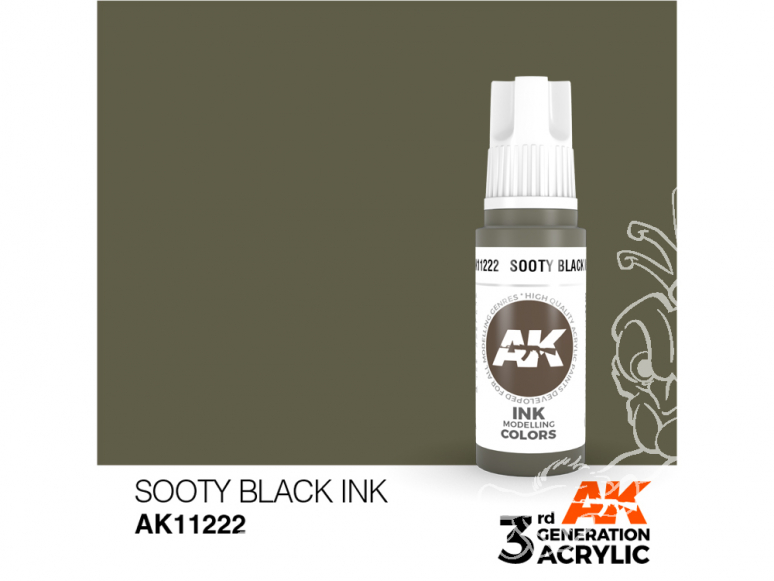 Ak interactive peinture acrylique 3G AK11222 Encre noir de suie 17ml