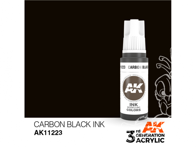 Ak interactive peinture acrylique 3G AK11223 Encre noir carbone 17ml