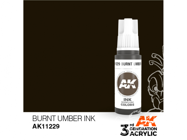 Ak interactive peinture acrylique 3G AK11229 Encre terre d'ombre brûlée 17ml