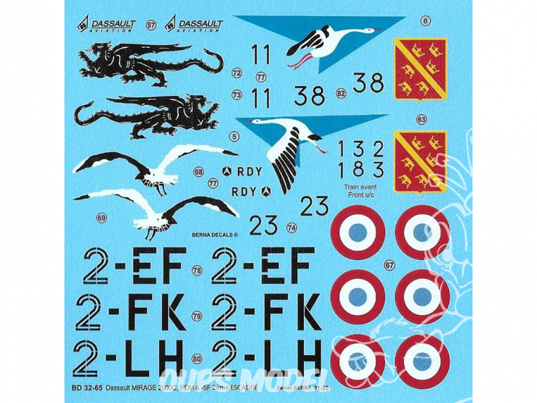 DECALQUES BERNA DECALS BD32-65 Mirage 2000C 2eme Escadre RDI RDM et -5F 1/32