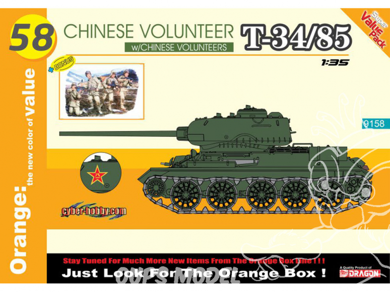 Dragon maquette militaire 9158 Volontaire chinois T-34/85 + 4 Volontaires chinois 1/35