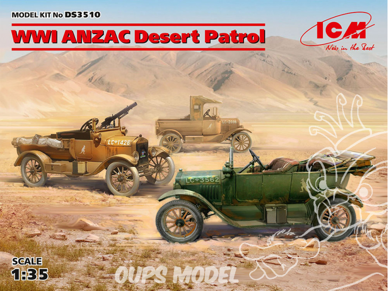 Icm maquette figurines DS3510 WWI ANZAC Desert Patrol Model T LCP, Utility, Touring 1/35