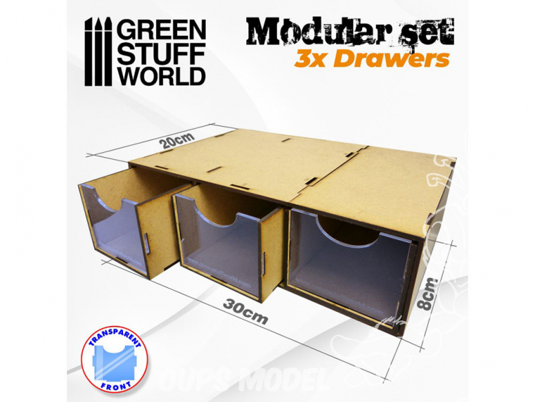 Green Stuff 505290 Ensemble modulaire 3x tiroirs MDF