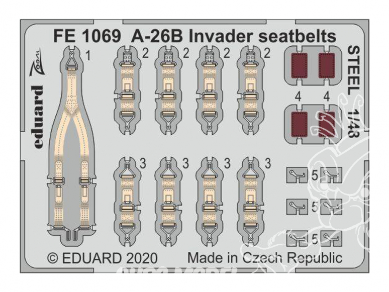EDUARD photodecoupe avion FE1069 Harnais métal A-26B Invader Icm 1/48