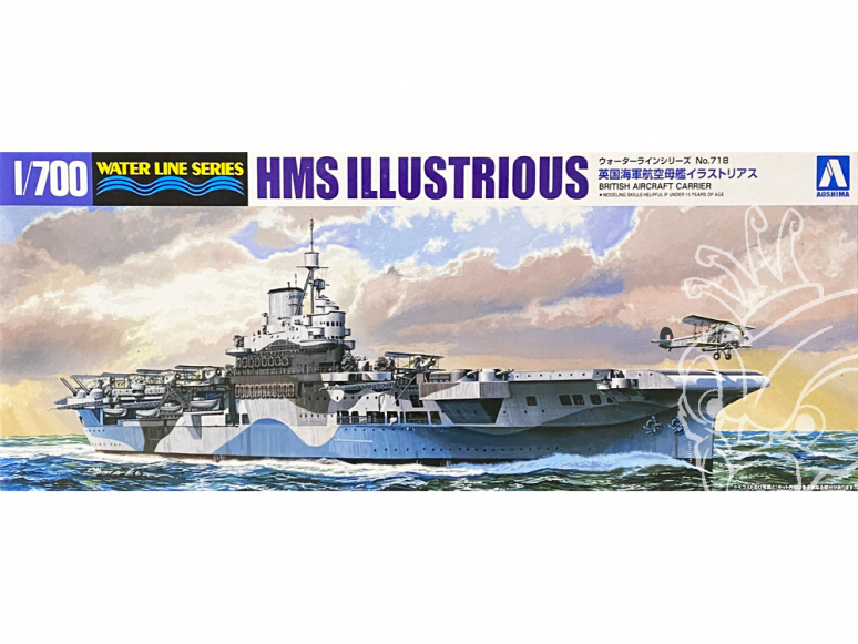 Aoshima maquette bateau 51047 HMS Illustrious Porte-avions Water Line Series 1/700