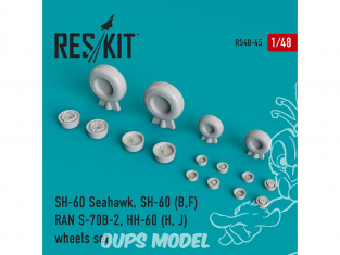 ResKit kit d'amelioration helico RS48-0045 Ensemble de roues SH-60 Seahawk, SH-60 (B,F) RAN S-70B-2, HH-60 (H, J) 1/48