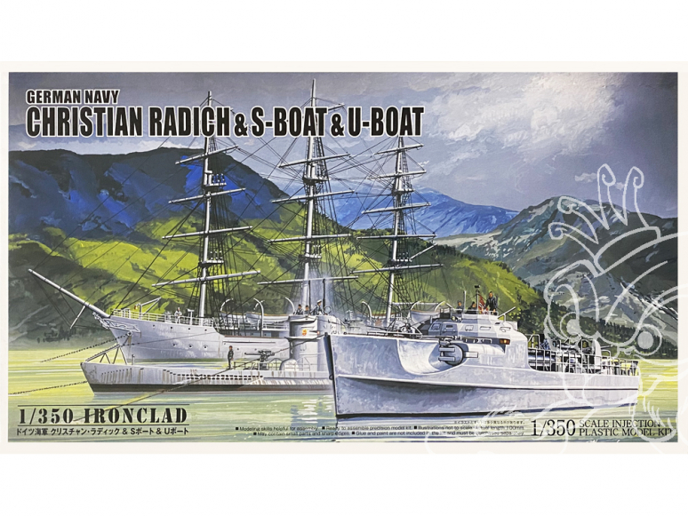 Aoshima maquette bateau 56578 Marine Allemande Christian Radich & S-Boat & U-Boat 1/350