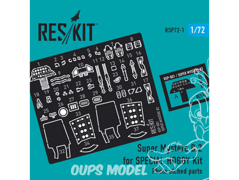 ResKit kit d'amelioration Avion RSP72-0001 Kit Super Mystere B.2 pour AZUR (pièces gravées photo) 1/72