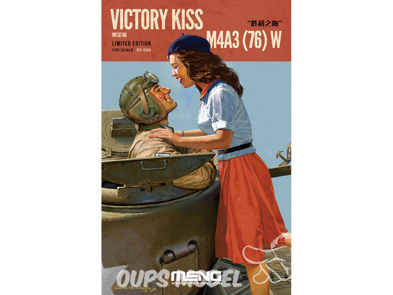 Meng maquette militaire ES-006 Sherman M4A3(76)W Victory Kiss avec figurines en resine 1/35