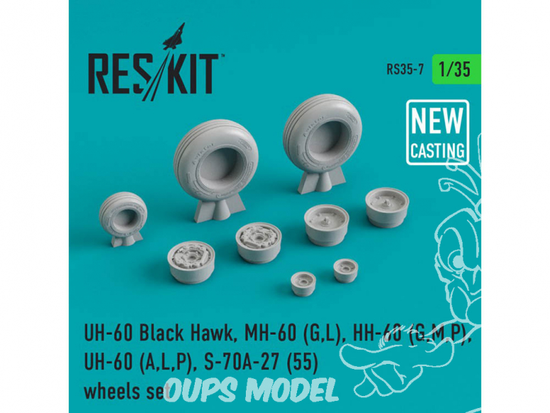 ResKit Kit RS35-0007 Ensemble de roues pour UH-60 Black Hawk, MH-60 (G,L), HH-60 (G,M,P), UH-60 (A,L,P) S-70A-27 (55) 1/35