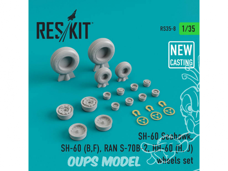 ResKit Kit RS35-0008 Ensemble de roues pour SH-60 Seahawk, SH-60 (B,F) RAN S-70B-2, HH-60 (H, J) wheels set (NEW CASTING) 1/35