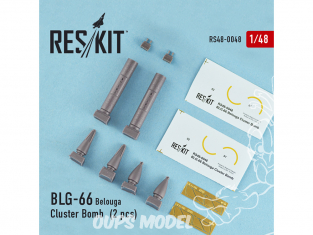 ResKit kit RS48-0048 BLG-66 Belouga Cluster Bombe (2 pcs) pour Mirage F.1 et 2000 Sepecat Jaguar 1/48