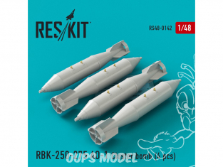 ResKit kit RS48-0142 RBK-250-275 AO-1 Cluster bomb (4 pcs) pour Su-7, Su-17, Su-22, Su-24, Su-25, Su-34, MiG-21, MiG-27 1/48