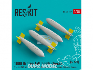 ResKit kit RS48-0187 1000 lb retarded bomb checks (114 tail-947 tail fuze) (4 pcs) 1/48