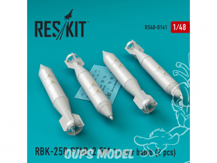 ResKit kit RS48-0141 RBK-250 PTAB-2,5M Cluster bomb (4 pcs) pour Su-7, Su-17, Su-22, Su-24, Su-25, Su-34, MiG-21, MiG-27 1/48