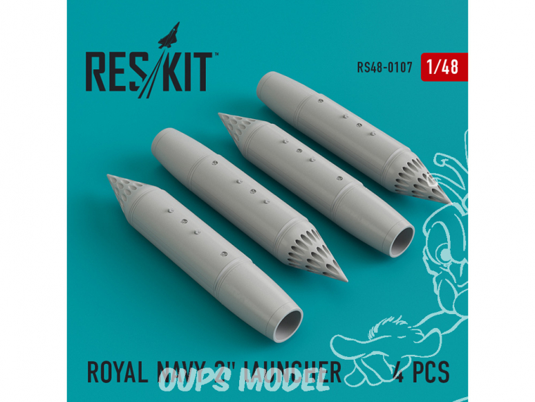 ResKit kit RS48-0107 Bombe ROYAL NAVY 2" lAUNCHER (4 pcs) pour Phantom, Harrier, Sea Vixen, Buccaner 1/48