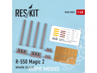 ResKit kit RS48-0053 R-550 Magic-2 missile (4 pcs) pour Mirage f.1, Mirage 2000, Mirage III, Rafale, Super Etendard 1/48
