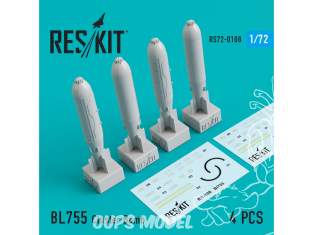 ResKit kit RS72-0108 BL755 Cluster Bombe (4 pcs) pour Jaguar Harrier Phantom Mig-27 1/72