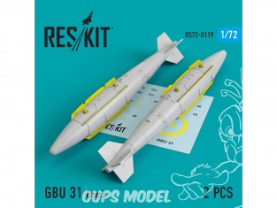 ResKit kit RS72-0119 GBU 31 bombe (2 pcs) pour A-10, B-1, B-2, B-52, F-15, F-16, F-35 1/72